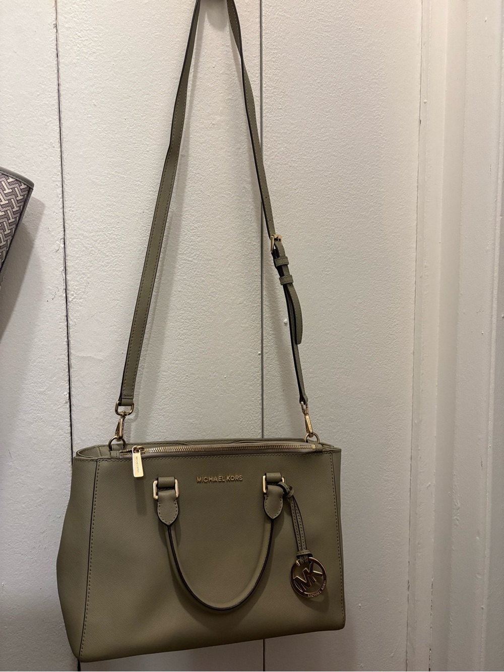 Michael Kors Olive Leather Satchel with Adjustable Crossbody Strap